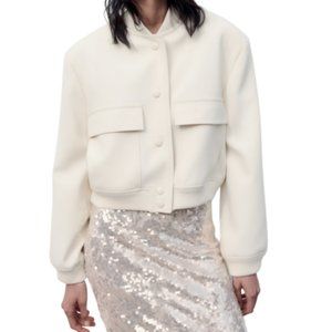 Cream Zara maxi pocket bomber jacket